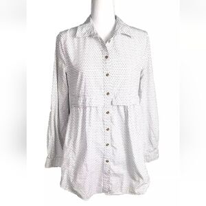 Maeve Anthropologie White Button Up Tunic Dot Print Womens Medium Long Sleeves